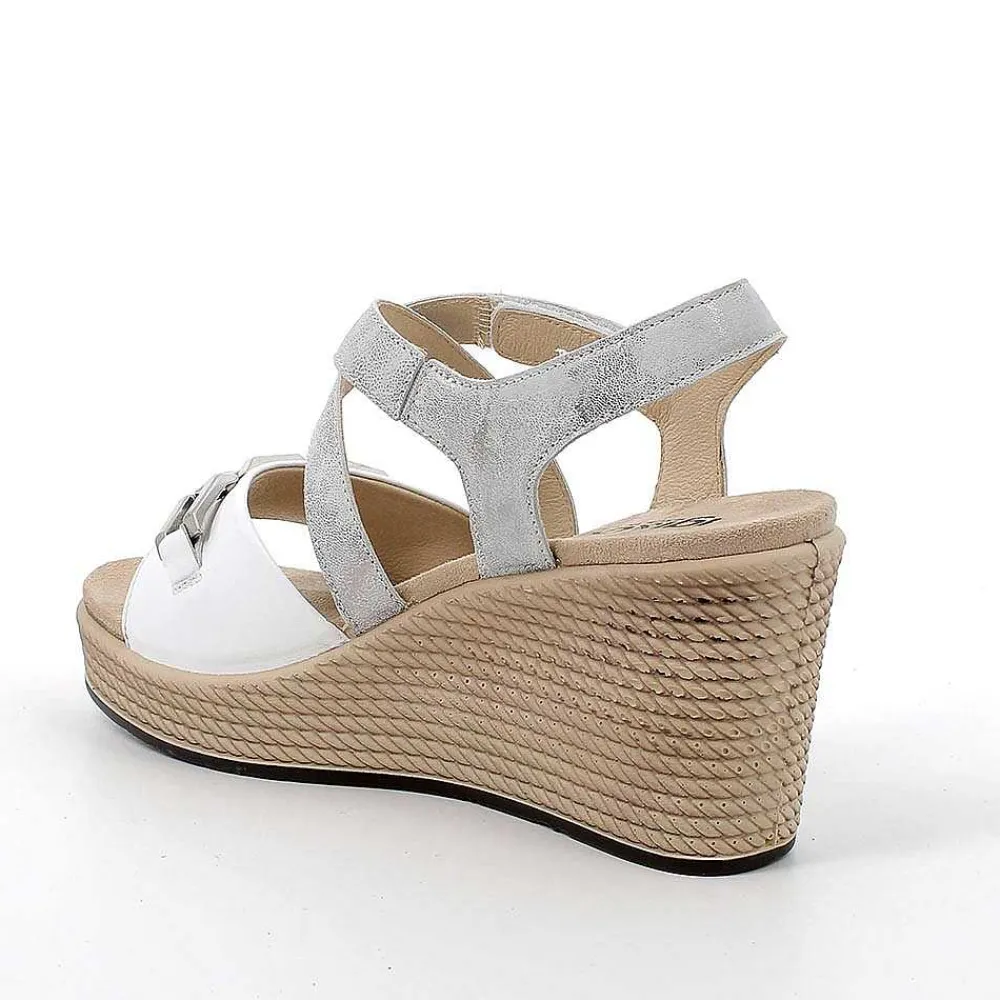 Zeppe|Igi&Co Sandali Con Zeppa In Pelle Da Donna Bianco-Argento