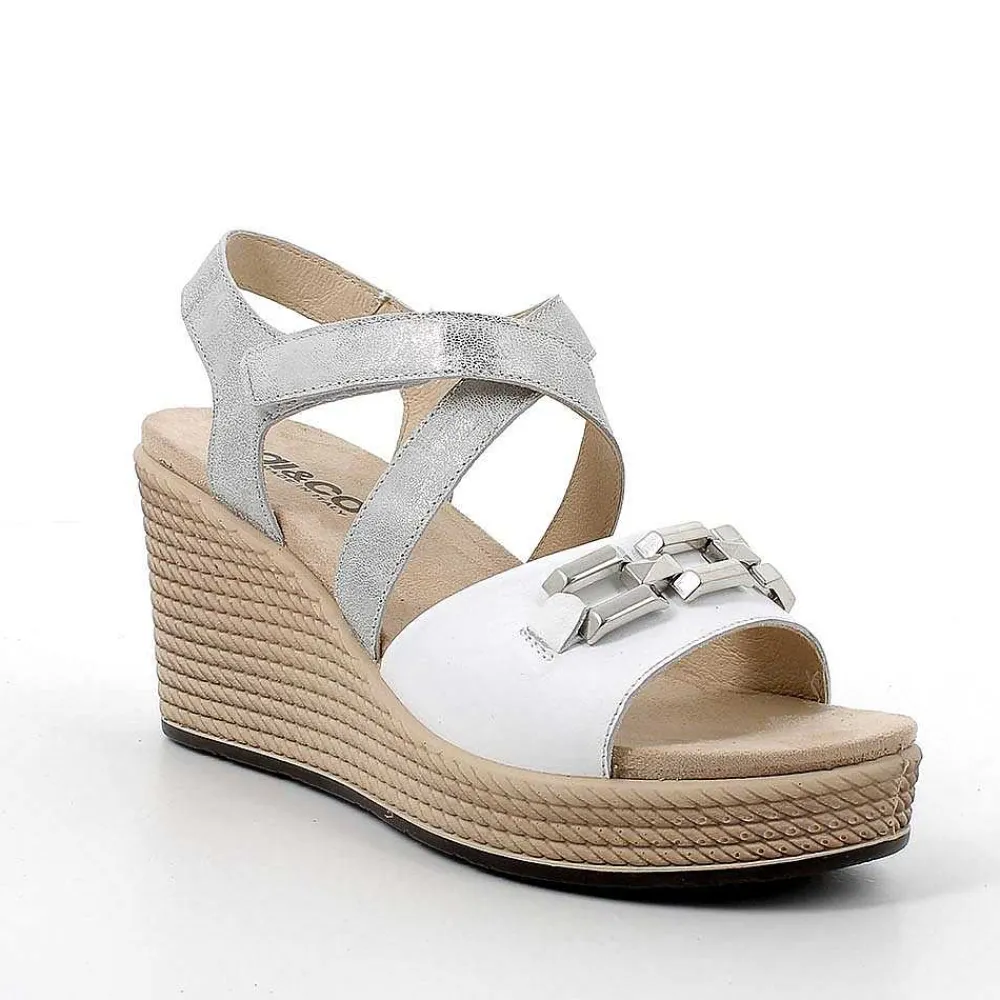 Zeppe|Igi&Co Sandali Con Zeppa In Pelle Da Donna Bianco-Argento