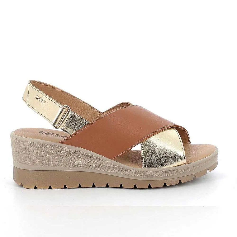 Zeppe|Igi&Co Sandali Con Zeppa In Pelle Da Donna Cuoio-Oro
