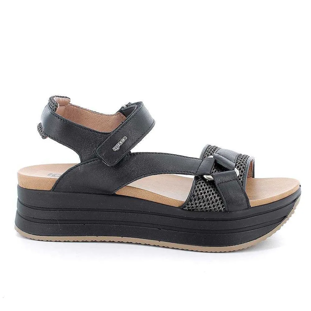 Zeppe|Igi&Co Sandali Con Zeppa In Pelle Da Donna Nero