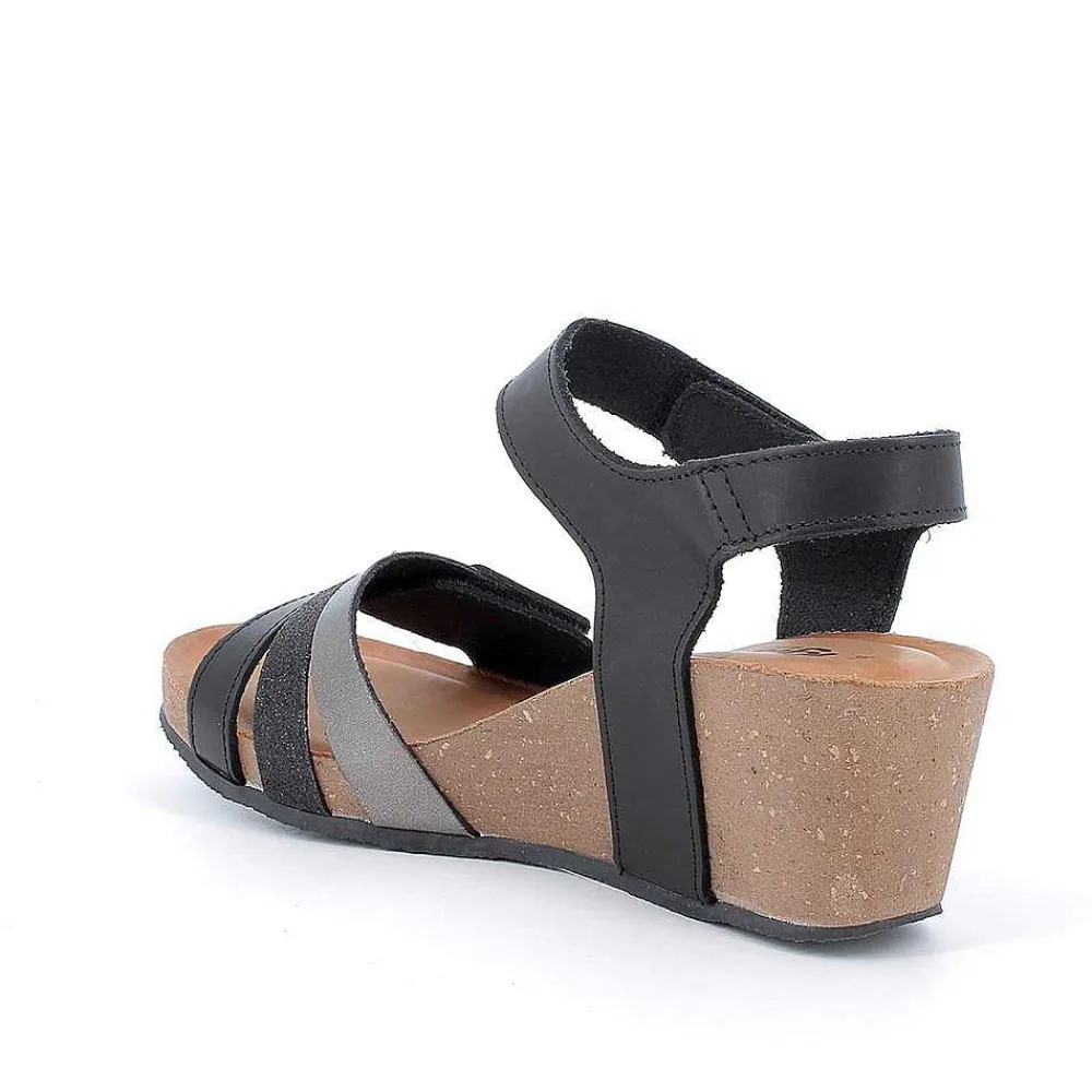 Zeppe|Igi&Co Sandali Con Zeppa In Pelle Da Donna Nero-Grigio Scuro
