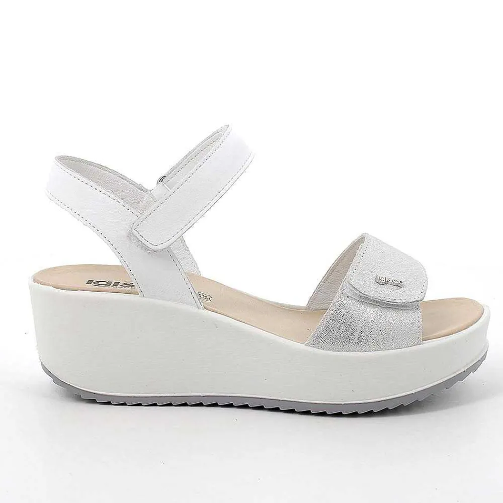 Zeppe|Igi&Co Sandali Con Zeppa In Pelle Da Donna Argento-Bianco