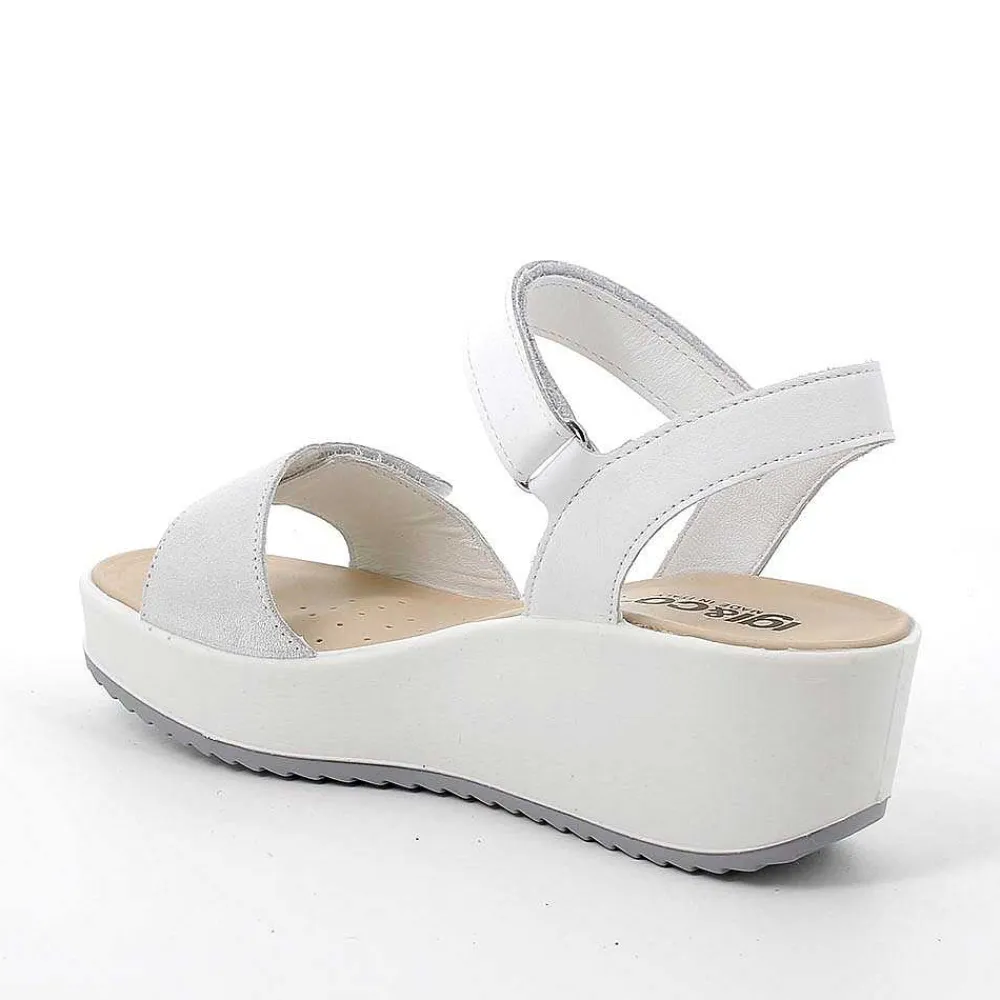 Zeppe|Igi&Co Sandali Con Zeppa In Pelle Da Donna Argento-Bianco