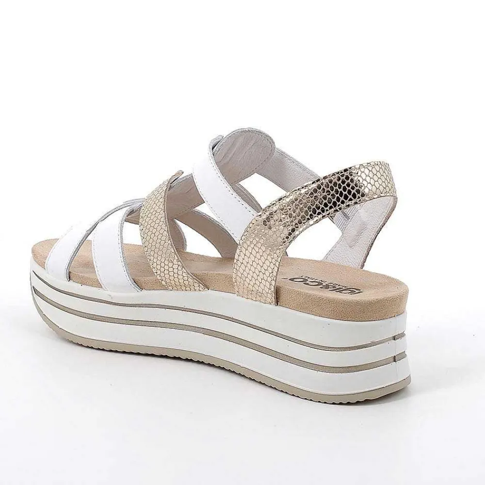 Zeppe|Igi&Co Sandali Con Zeppa In Pelle Da Donna Bianco-Platino