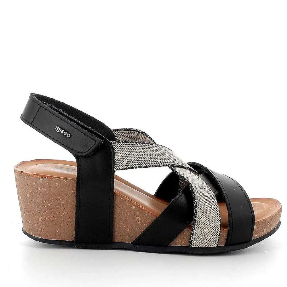 Zeppe|Igi&Co Sandali Con Zeppa In Pelle Da Donna Nero