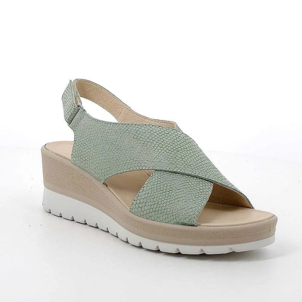 Zeppe|Igi&Co Sandali Con Zeppa In Pelle Da Donna Salvia Iridescente