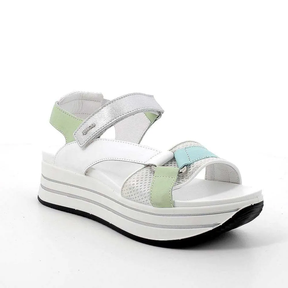 Zeppe|Igi&Co Sandali Con Zeppa In Pelle Da Donna Bianco-Verde