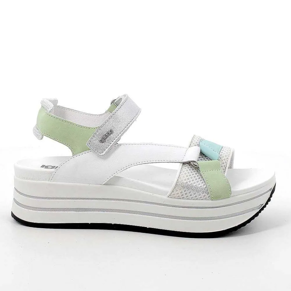 Zeppe|Igi&Co Sandali Con Zeppa In Pelle Da Donna Bianco-Verde
