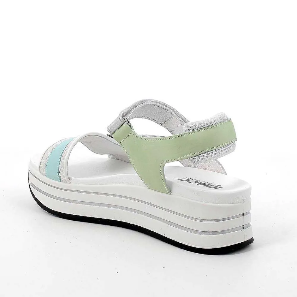 Zeppe|Igi&Co Sandali Con Zeppa In Pelle Da Donna Bianco-Verde