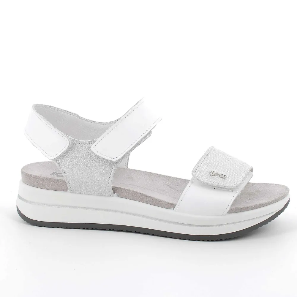 Zeppe|Igi&Co Sandali Con Zeppa In Pelle Da Donna Argento-Bianco