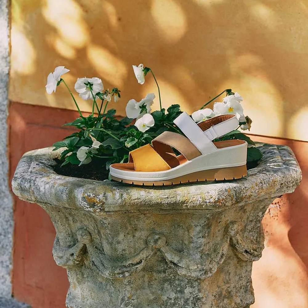 Zeppe|Igi&Co Sandali Con Zeppa In Pelle Da Donna Senape-Bianco