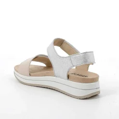 Zeppe|Igi&Co Sandali Con Zeppa In Pelle Da Donna Panna-Argento