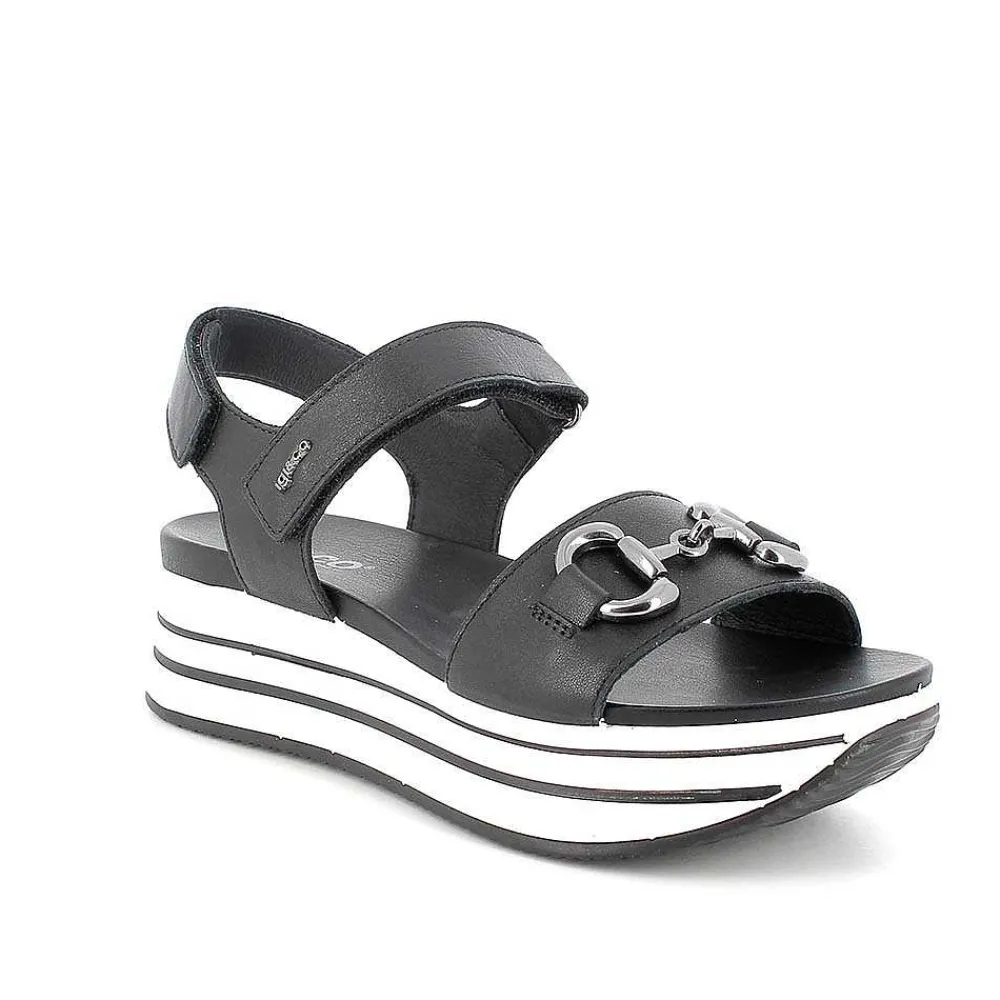 Zeppe|Igi&Co Sandali Con Zeppa In Pelle Da Donna Nero