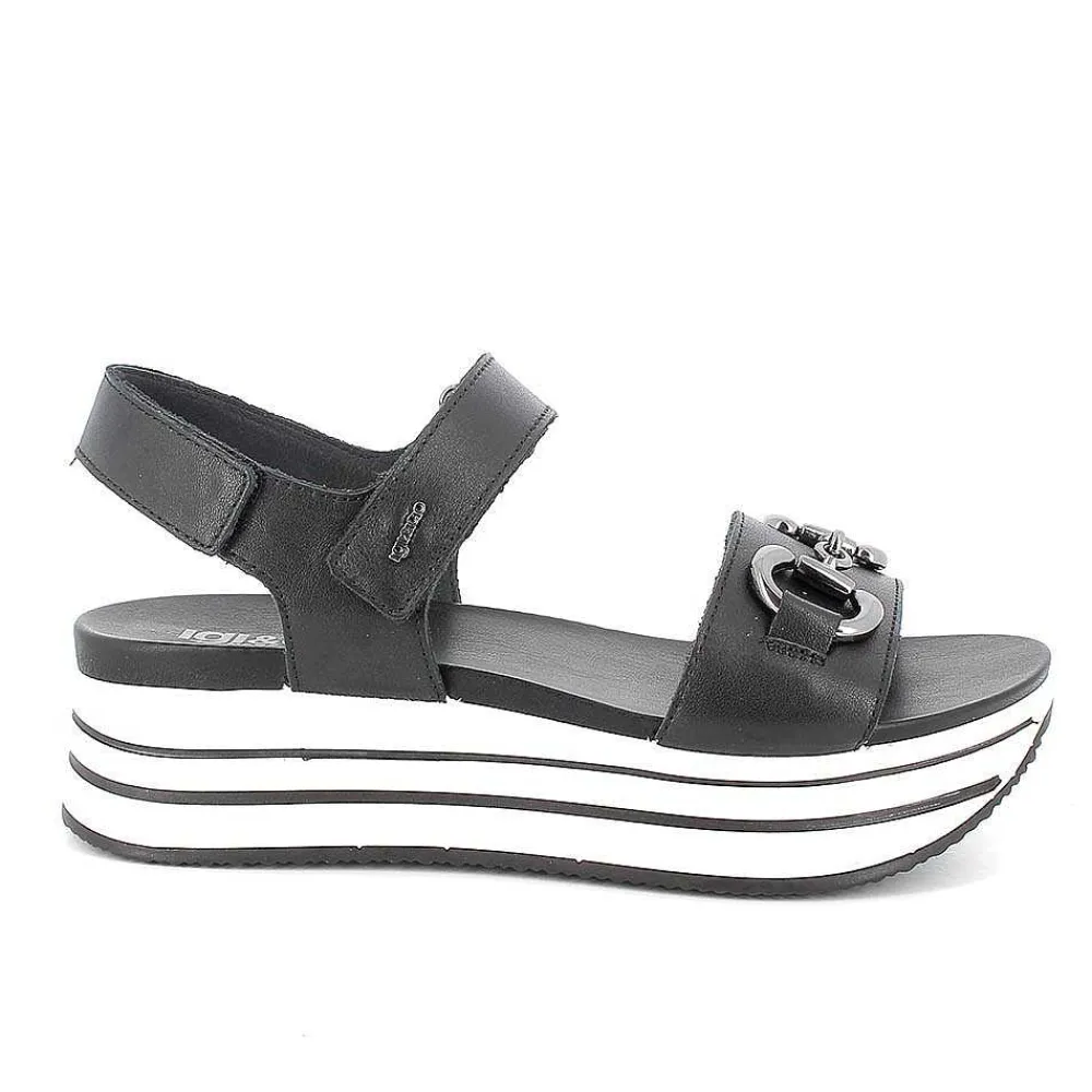 Zeppe|Igi&Co Sandali Con Zeppa In Pelle Da Donna Nero