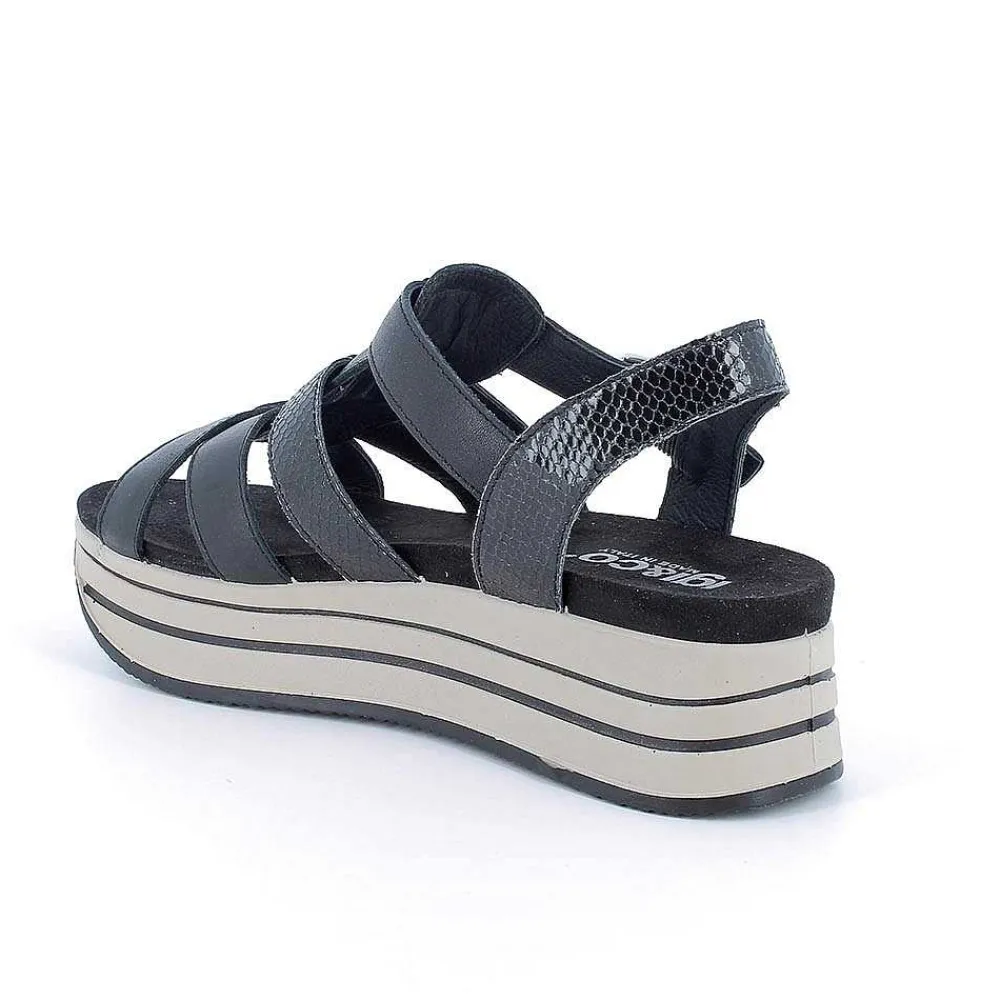 Zeppe|Igi&Co Sandali Con Zeppa In Pelle Da Donna Nero