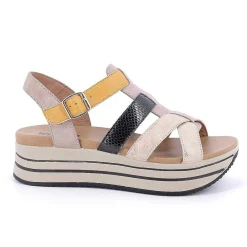 Zeppe|Igi&Co Sandali Con Zeppa In Pelle Da Donna Caramel-Nero