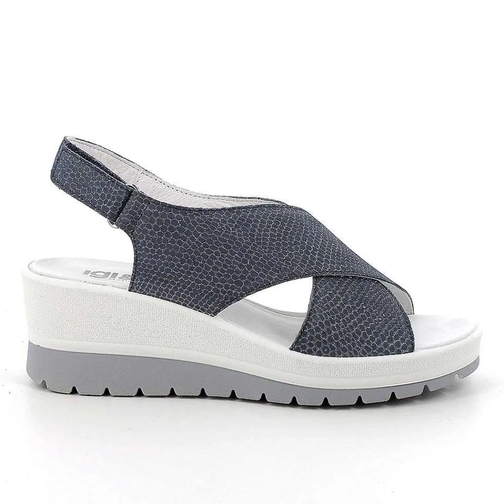 Zeppe|Igi&Co Sandali Con Zeppa In Pelle Da Donna Blu Iridescente