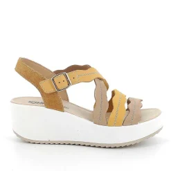 Zeppe|Igi&Co Sandali Con Zeppa In Pelle Da Donna Giallo-Beige