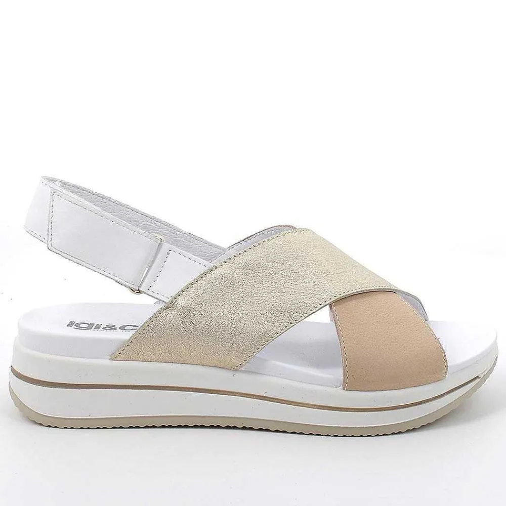 Zeppe|Igi&Co Sandali Con Zeppa In Pelle Da Donna Beige-Platino
