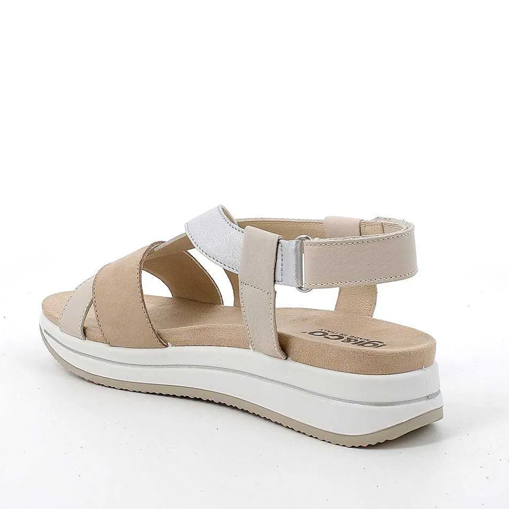 Zeppe|Igi&Co Sandali Con Zeppa In Pelle Da Donna Beige Scuro-Panna