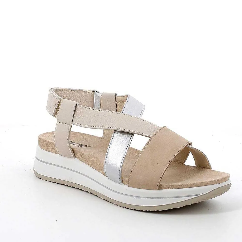 Zeppe|Igi&Co Sandali Con Zeppa In Pelle Da Donna Beige Scuro-Panna