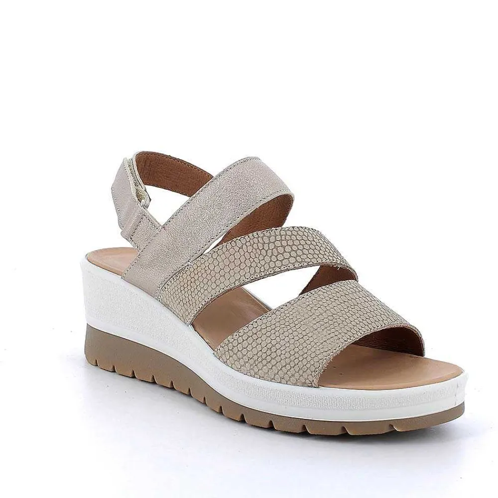 Zeppe|Igi&Co Sandali Con Zeppa In Pelle Da Donna Beige Iridescente