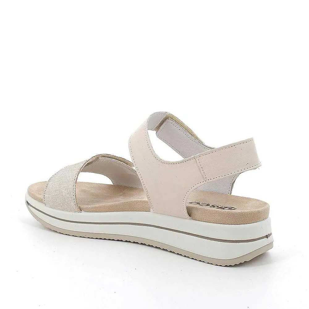 Zeppe|Igi&Co Sandali Con Zeppa In Pelle Da Donna Ecru-Platino