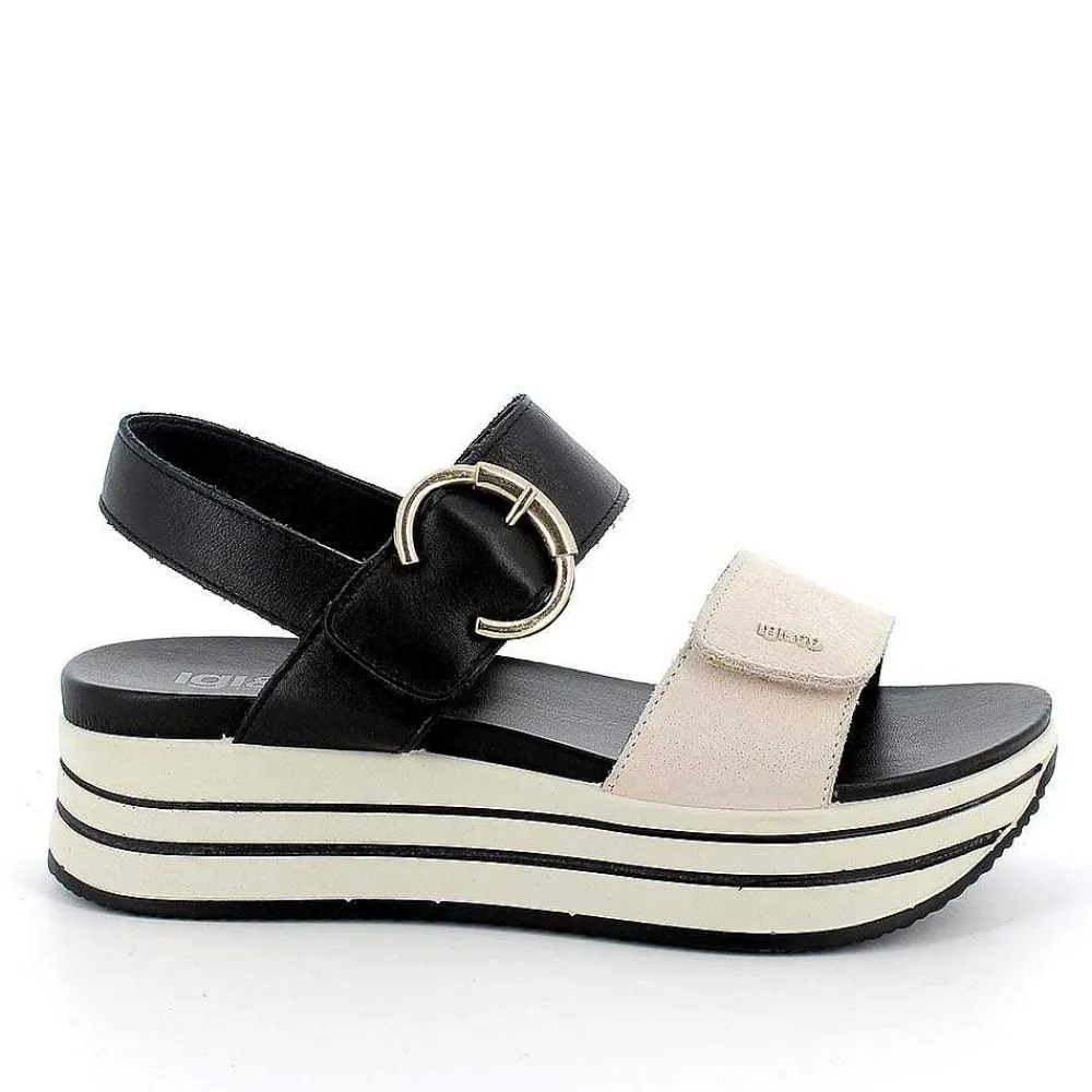 Zeppe|Igi&Co Sandali Con Zeppa In Pelle Da Donna Panna-Nero