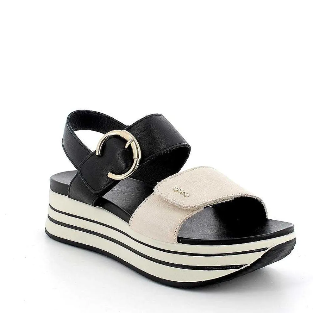 Zeppe|Igi&Co Sandali Con Zeppa In Pelle Da Donna Panna-Nero