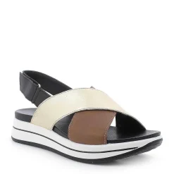 Sandali E Infradito|Igi&Co Sandalo Fasce Incrociate In Pelle Marrone Chiaro E Pelle Laminata Platino