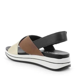Sandali E Infradito|Igi&Co Sandalo Fasce Incrociate In Pelle Marrone Chiaro E Pelle Laminata Platino