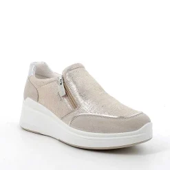 Zeppe|Igi&Co Slip On Con Zeppa In Pelle Da Donna Beige-Platino