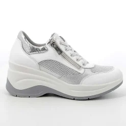 Zeppe|Igi&Co Sneakers Con Zeppa In Pelle Da Donna Bianco-Argento