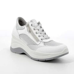 Zeppe|Igi&Co Sneakers Con Zeppa In Pelle Da Donna Bianco-Argento