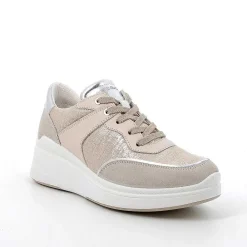 Zeppe|Igi&Co Sneakers Con Zeppa In Pelle Da Donna Beige-Platino