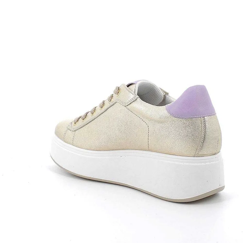 Zeppe|Igi&Co Sneakers Con Zeppa In Pelle Da Donna Platino