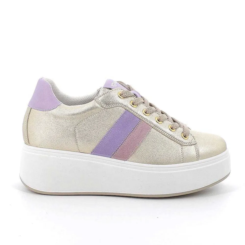 Zeppe|Igi&Co Sneakers Con Zeppa In Pelle Da Donna Platino