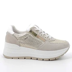 Zeppe|Igi&Co Sneakers Con Zeppa In Pelle Da Donna Beige-Platino