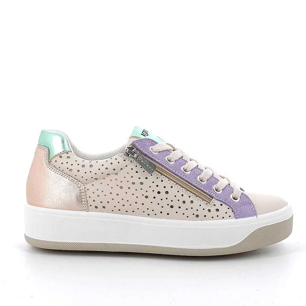 Sneakers|Igi&Co Sneakers In Pelle Da Donna Ecru-Lilla