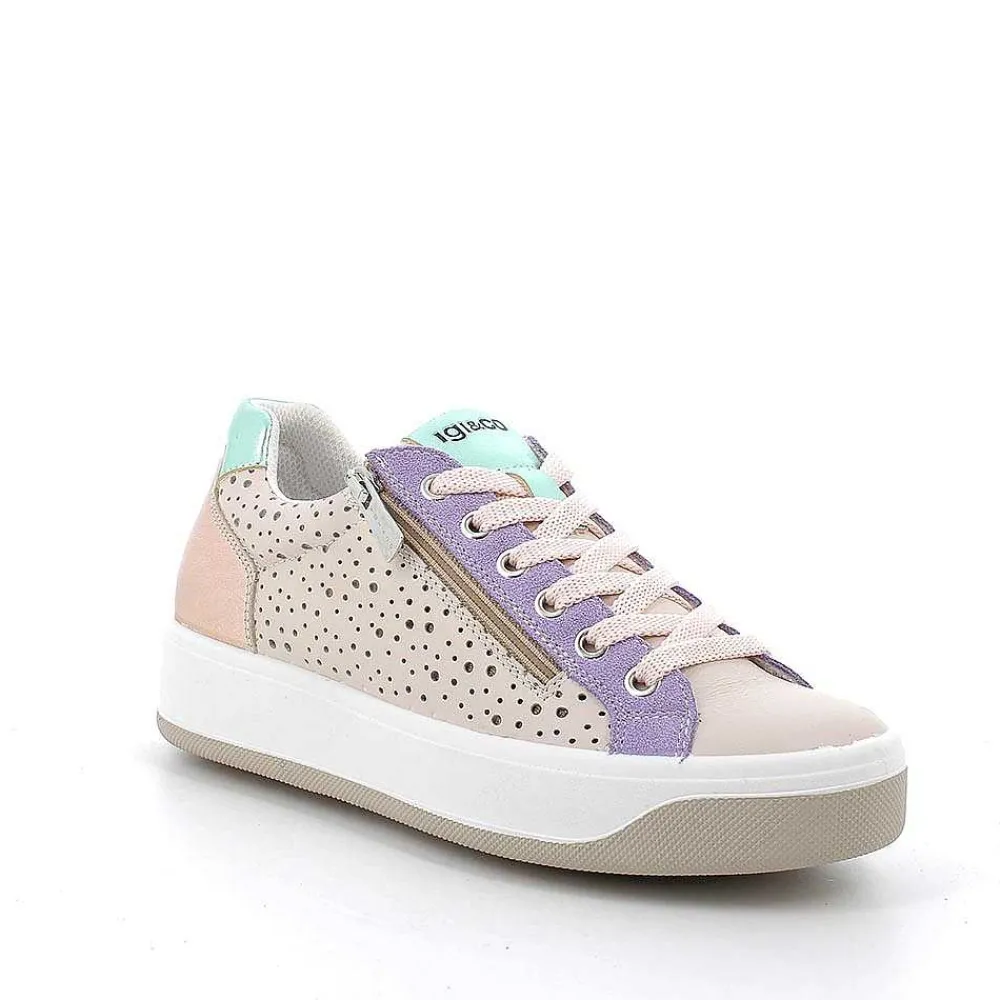 Sneakers|Igi&Co Sneakers In Pelle Da Donna Ecru-Lilla
