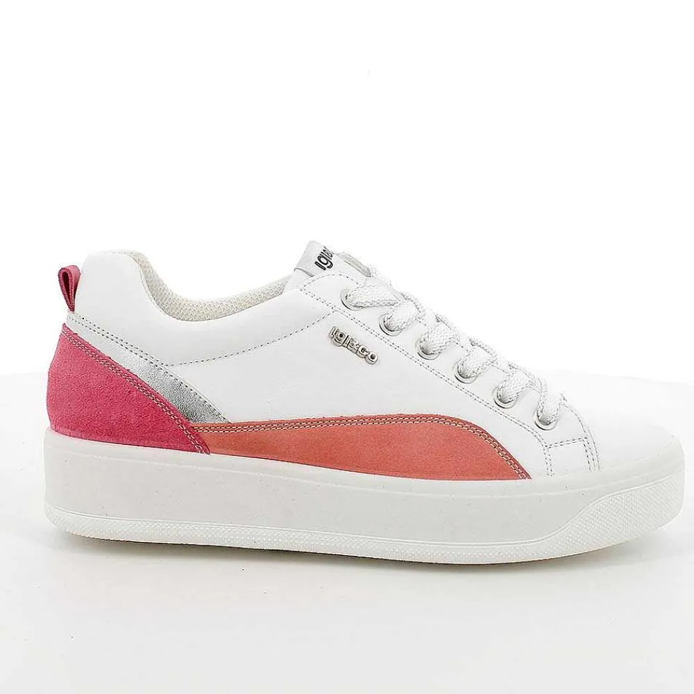 Sneakers|Igi&Co Sneakers In Pelle Da Donna Bianco-Corallo